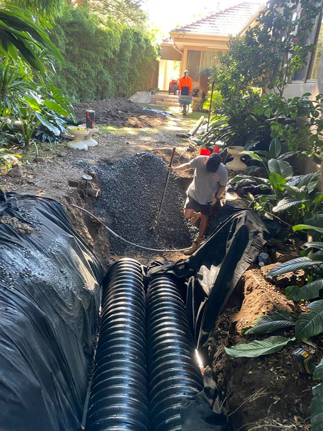 Stormwater pipe being laid at a Sydney property